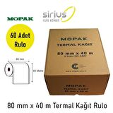 Mopak 80x40 Termal Rulo Adisyon Rulosu Yazarkasa Pos Fiş Bilgi 80*40 Yemek Fişi Termal Rulosu 1koli 60rulo